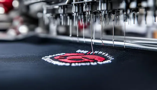 Logo ricamato e stampato su abbigliamento da lavoro personalizzato.